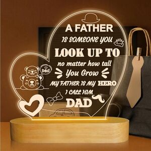 BNIB Heart-Shaped LED 3D Night Light w Touching Quote for Dad Gift Fathers Day